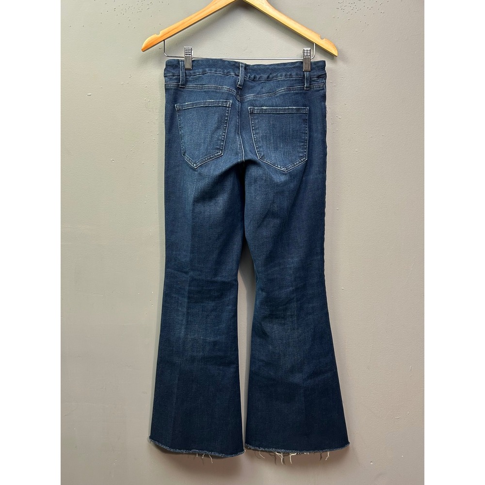 Express Jeans Womens Medium Short '70s Flare Mid Rise Ultra Hyper Stretch Raw - Picture 2 of 9